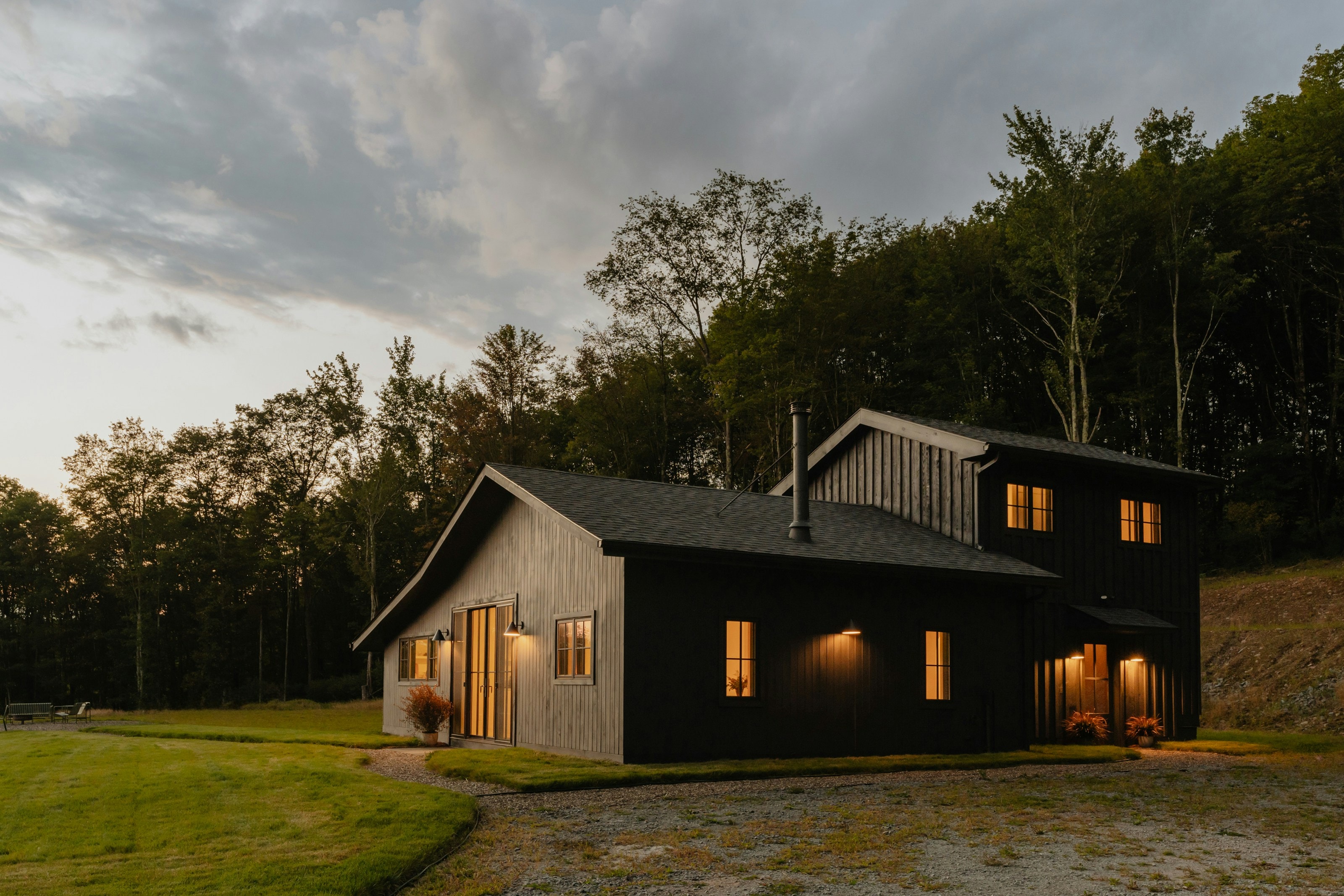Luxury property — scenic farmhouse at dusk